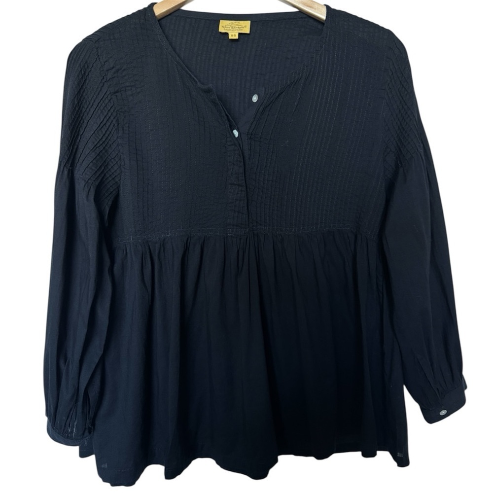 ROBERTA ROLLER RABBIT Black Cotton Pintuck Blouse Billowy Long Sleeve Top XS
